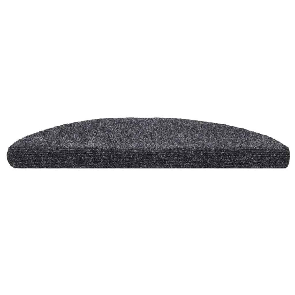 15er Set Stufenmatten Selbstklebend 56x17x3 cm Dunkelgrau Halbrund - rutschfeste Treppenmatten aus Nadelvlies für Innen - Treppenschoner mit Kantenschutz und Trittschalldämmung