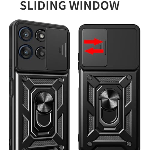 Image of amazon basics Tough Armor Moto Edge 60 Fusion Bumper Back Cover Case | Sliding Camera Cover, Kickstand & Ring Holder | 360 Protection Case for Moto Edge 60 Fusion (PC & TPU, Black)