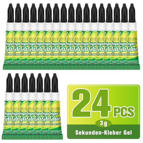 Superglue extra fuerte Gel – 24 × 3 g Super pegamento impermeable y transparente rápido – para todo tipo de madera, plástico, zapatos, porcelana, maquetas, para reparaciones en el hogar, taller y
