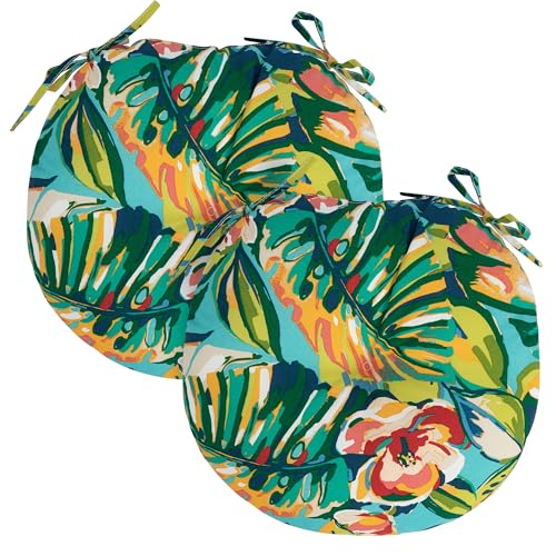 Outdoor Round Bistro Chair Cushions, 15x15x4Inch-Rosario Flower Leaf
