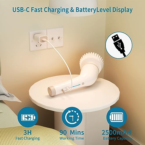Electric Spin Scrubber, Upgraded Cordless Cleaning Brush with 8 Replaceable Cleaning Heads, Power Cleaning Tool Shower Scrubber for Floor Wall Tile Car (AZ1) - Image 5