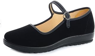missfiona Black Cotton Mary Jane Dance Flat Old Beijing Cloth Walking Shoes for Women
