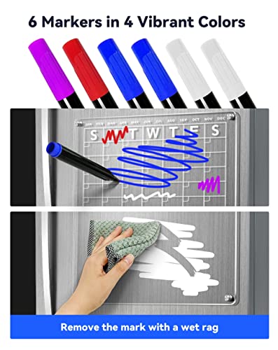 2 Pcs Acrylic Magnetic Monthly And Clear Board Calendar For Fridge, 17 "X 12" Set Of 2 Clear Acrylic Dry Erase Board For Refrigerator, Magnetic Reusable Fridge Planner With 6 Markers, Magnetic Holder #TOP2