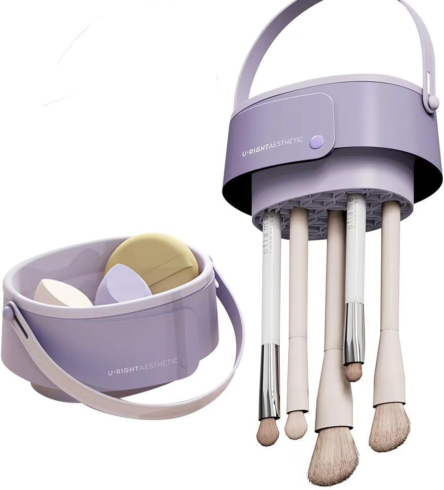 Foldable silicone makeup brush cleaning bowl, makeup tool cleaning bowl, makeup brush cleaning tool storage and Makeup cotton drying rack (purple) (purple)