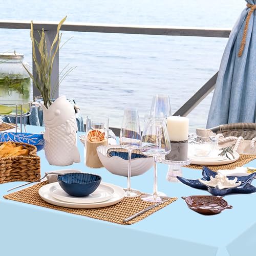 Image of WNINK 4 Pack Light Blue Rectangular Plastic Tablecloths, Blue Disposable Table Covers 54 inch x 108 inch Baby Blue Table Cloths for Baby Shower, Birthday, Bridal Shower, Engagement Wedding Parties