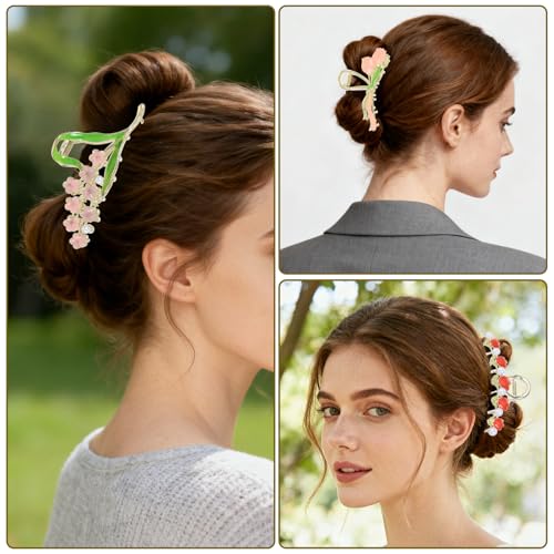Set de 8 pinzas de metal para cabello con diseño floral miniatura 6