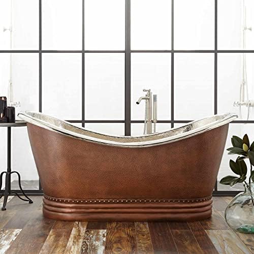 Signature Hardware 474274 Paige 66" Copper Soaking Freestanding Tub with Integrated Drain and Overflow - Antique Copper Patina/Chrome Drain
