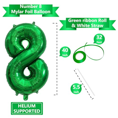 Image of Number Balloons Green Party Balloon - Giant Number 8 Balloon, 40 Inch Large Balloon for St. Patrick's Day Games Theme Birthday Decoration, Girls Boys Party Supplies