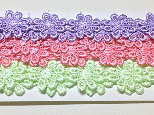 お花のレース 3M 幅2.5cm レース リボン ケミカルレース モチーフ ハンドメイド リメイク 布 生地 ハギレ (mix-a)