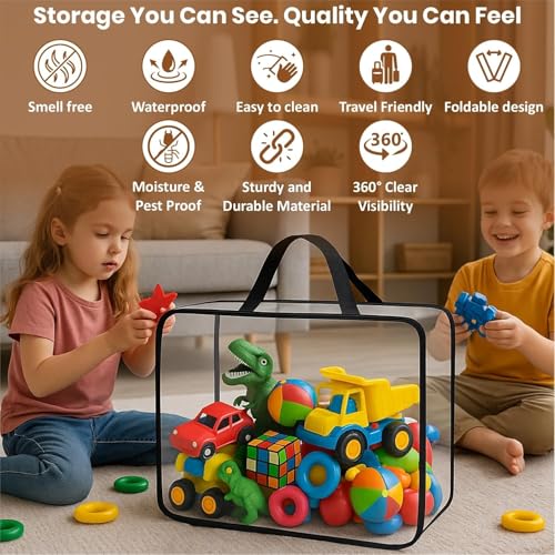 Image of JD FRESH 3 Pcs 27L Transparent Plastic Storage Bags for Clothes with Zipper & Handles /Foldable Saree Covers /PVC Wardrobe Organizer /Multipurpose Storage Bags /Blanket /Bedsheet /Lehenga /Shirts-40x32x22
