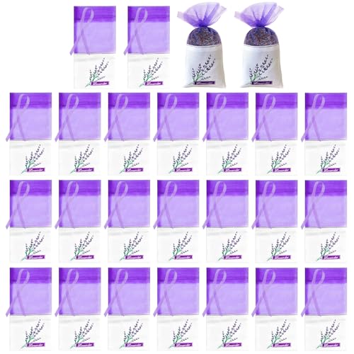 25 Pièces Sachets Lavande Vides avec Cordons et Rubans, Sachets en Tissu de Coton et Organza Réutilisables, Pochettes Anti Mites Parfumées pour Armoire,...