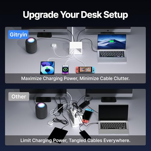 Gitryin 10-in-1 Desktop Charging Station with 2 Retractable Wall Chargers, 40W USB-C Power Strip with 6 AC, 2 USB C, 2 Type-C 33.5in Cables, Extension Cord with 1020J Surge Protection for Home Office by Gitryin - Image 8