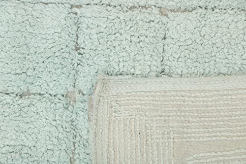Image of THE HOME TALK Cotton Bathmats | Water Absorbent Runners | Regular Striped Rugs | Floor Mats for Kitchen, Bathroom & Sink | Ultra Soft Mats | Non-Slip Store (Dusky Blue 2, 50x80 CM)