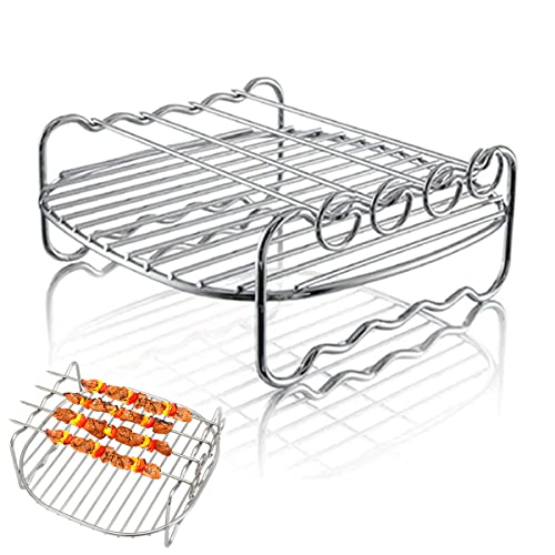 Darryy Accessoires pour Friteuses 17*17*7cm, Accessoires pour Friteuses à Air, Pour les Friteuses, Grille pour Friteuse à Air, Acier Inoxydable, Double Gril, Avec Une Broche à Pâtisserie Cover