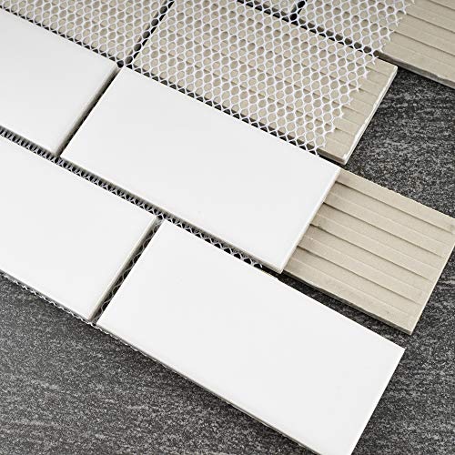 BT-PM16 2\"x4\" White Porcelain Brick Floor and Wall Tile Mosaic Tile (Matt Finish) 11-3/4 in. x 11-1/4 in. x 6mm 1 Sheet=0.92 sqt (1 Sheet)