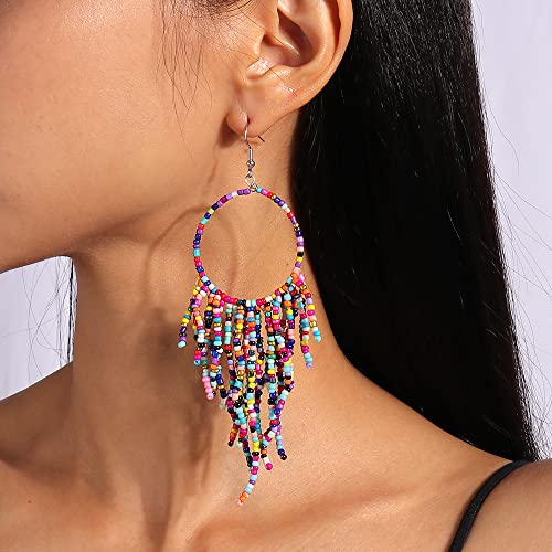 Tribal Dangle Fringe Tassel Bead & Hoop Earrings Native American Style by BOGZON (Multi Color)2