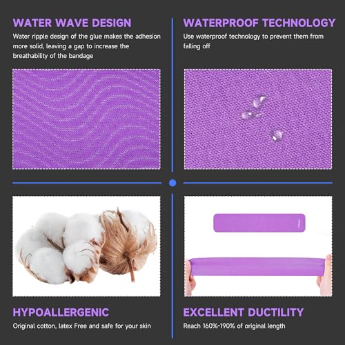 CKeep Uncut Kinesiology Tape(2 Rolls), Original Cotton Elastic Premium Athletic Tape,Latex Free Hypoallergenic, 2inch x 16ft, Purple - Thumbnail 2