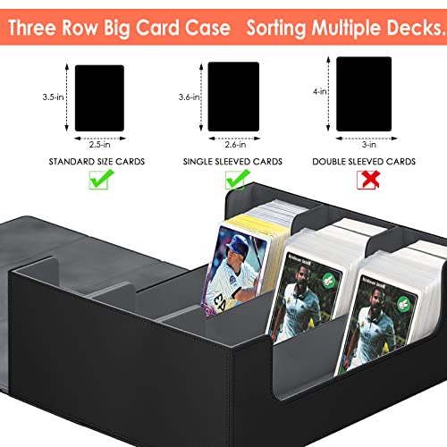 Kku 1800+ Card Deck Case For Sleeved Cards, Magnetic Closure Trading Card Deck Storage Box 3 Row Leather Card Deck Boxes For Mtg/Yugioh Cards Baseball Cards Sports Cards #TOP2
