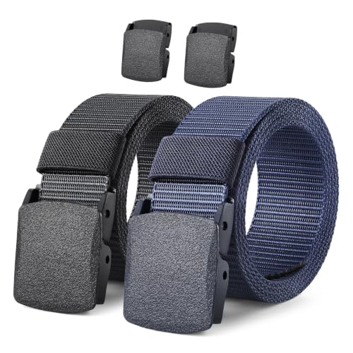 Image of JASGOOD 2 Pack Nylon Web Belt Outdoor Military Men's Metal Free Belt with TSA Plastic Buckle