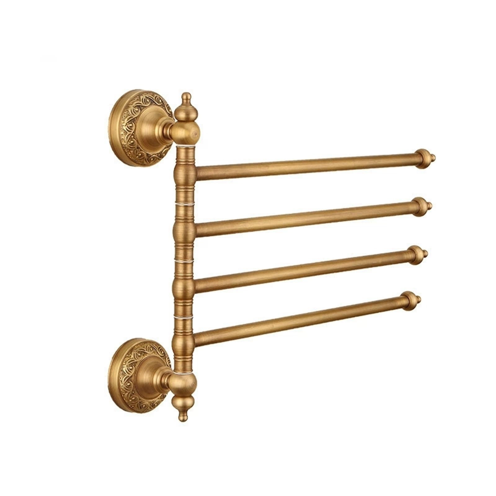 Porte-serviettes en laiton antique pivotant à 4 bras pour salle de bain
