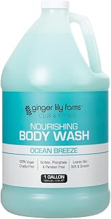 Ginger Lily Farms Ocean Breeze Nourishing Body Wash - 100% Vegan Cruelty-Free Shower Gel, 1 Gallon Refill for Gyms & Fitness, 128 oz