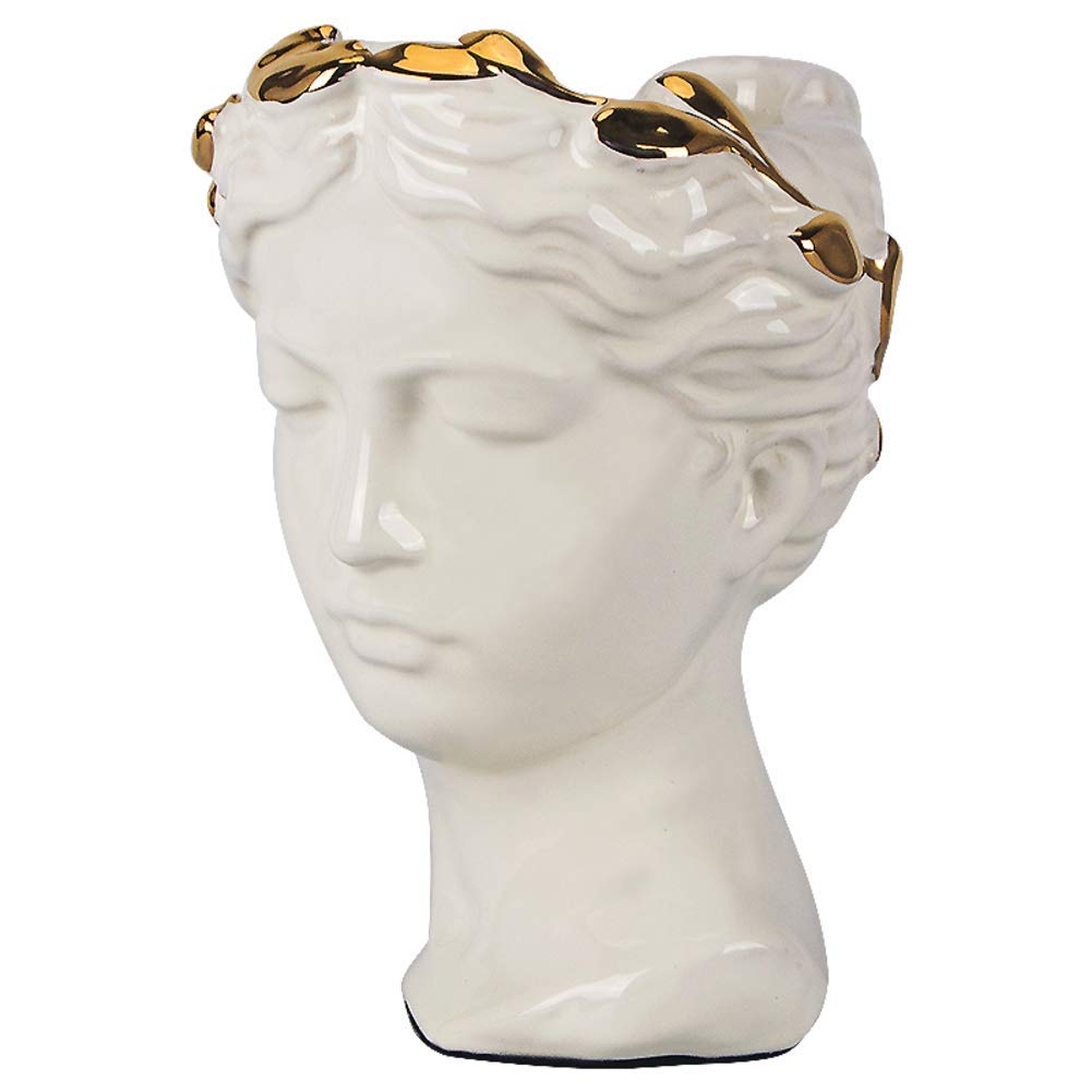 Pot de fleurs de style grec haut de gamme | Finition laiteuse et sculpture tête de femme