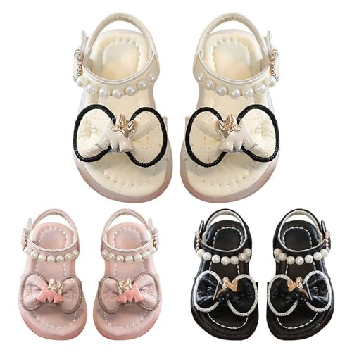 Girls Kids Rubber Pearl Sandals Bow Adjusted Strap Flat Wide Shoes for Toddler Summer Pool Shower Beach Slippers3