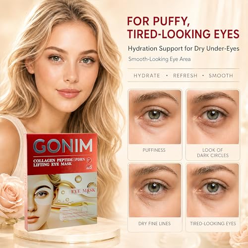 Image of GONIM Under Eye Patches for Puffy Eyes and Dark Circles, Collagen, Eye Mask | Caffeine eye patches for women, retinol PDRN hydrogel under eye mask, hydrating care for dry fine lines, 360 fit, 4 pairs