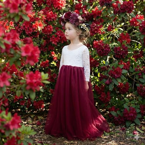 Image of 2Bunnies Girl Peony Lace Back A-Line Straight Tutu Tulle Party Flower Girl Dress