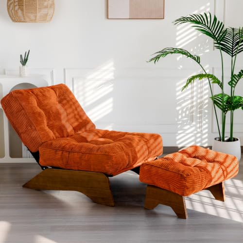 Image of MAXYOYO Accent Chair with Ottoman, Lounge Chair with Adjustable Backrest | Tufted Living Room Chair Upholstered Lounge Chair with Footrest Set, Modern Chair for Reading Room, NEW Orange
