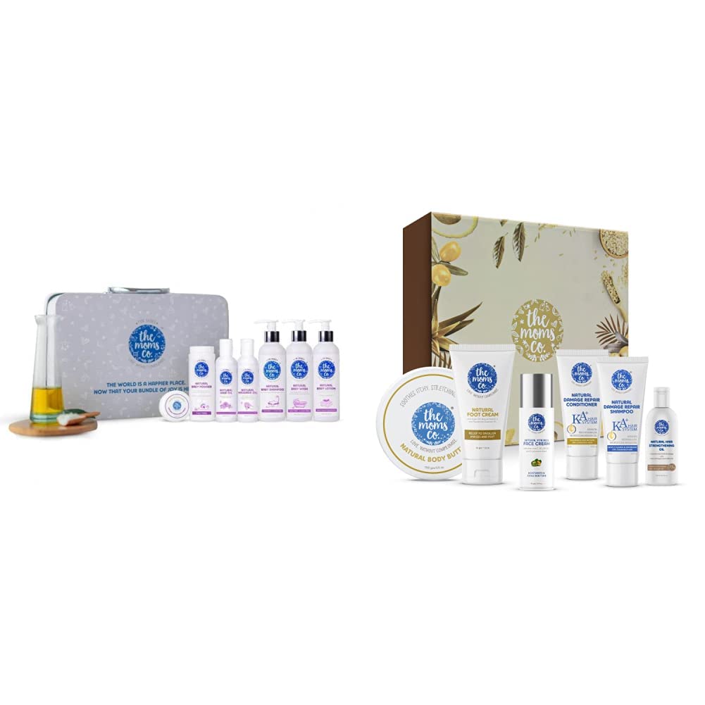 The Moms CoThe Moms Co Everything for Baby with Suitcase Gift Box & The Moms Co Ultimate Head to Toe Set - A Box of Nourishment for Skin & Hair with goodness of Cocoa, Shea Butter & 8 Powerful Oils