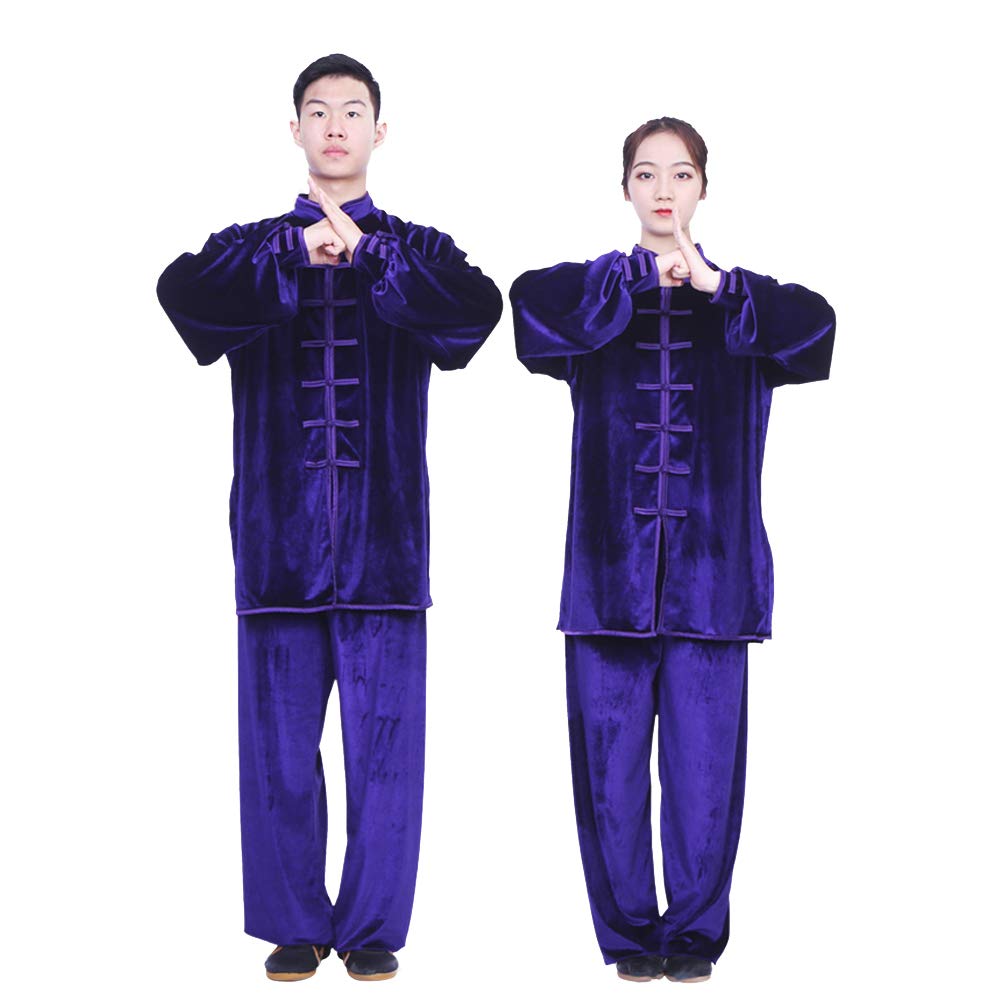 Abbigliamento Tai Chi Donna Autunno E Inverno Ispessito Abito Ricamato Uomo Esecuzione di Abiti da Boxe Tai Chi,Purple-XS