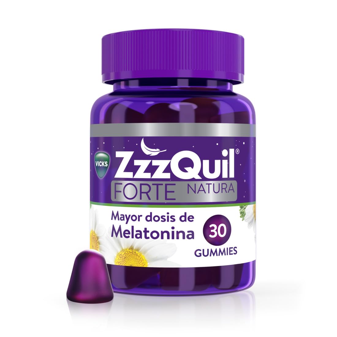 ZzzQuil Natura Forte Complemento Alimenticio para Dormir, Mayor Dosis de Melatonina*, en Gummies con Extractos de Valeriana, Camomila y Lavanda, 60 Gummies (2 x 30)