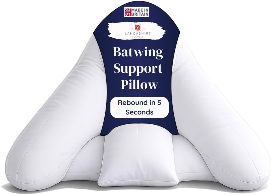 Orthopaedic Batwing Shaped Neck & Back Support Pillow for Help with Cushioning and Sitting Complete with White Removable Pillowcase