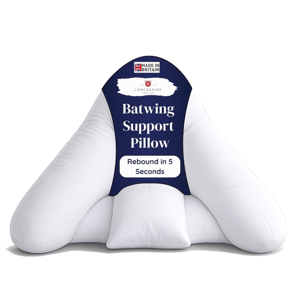 Lancashire Textiles Orthopaedic Batwing Shaped Neck & Back Support Pillow for Help with Cushioning and Sitting Complete with White Removable Pillowcase