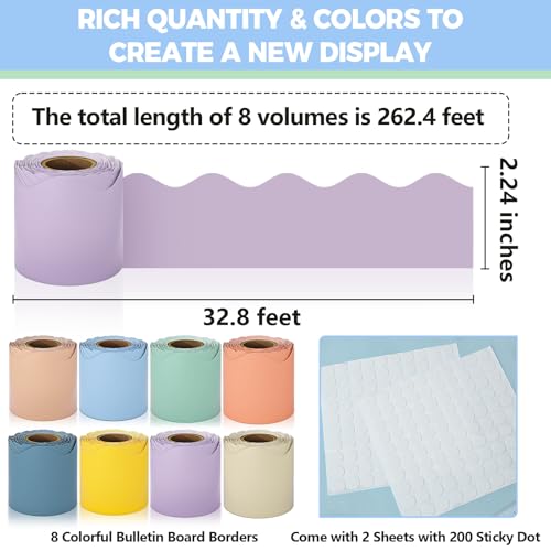 Bulletin Board Borders, 8 Rolls 262.4 Ft Boho Scalloped Bulletin Borders, Pastel Bulletin Board Decorations for Classroom, School & Office, Ideal for Blackboard, Whiteboard Hippie Boho Classroom Decor by KIZZYEA - Image 5