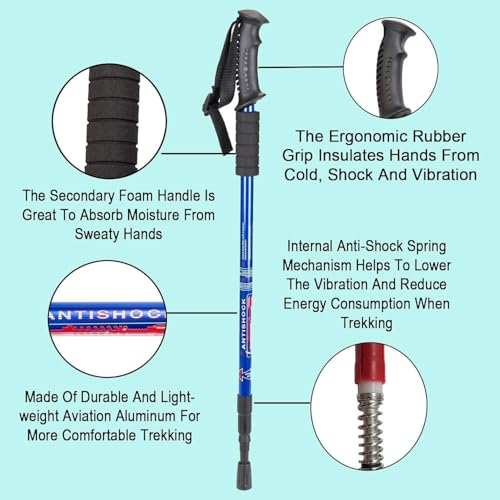 Image of Hiking Trekking Poles, Collapsible,Lightweight, Anti Shock, Hiking or Walking Sticks,Adjustable Hiking Pole for Men and Women (1pcs Blue)