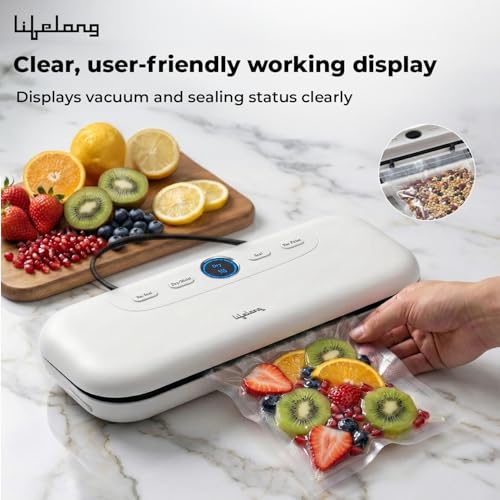 Image of Lifelong Vacuum Sealer Machine for Dry & Wet Food Packing | Automatic Seal with Compact Design & Digital Display | Food Sealer with Vacuum Bags, One-Touch Operation & Airtight Storage Preservation