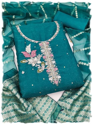 Image of Women's Shimmer Silk Embroidery Work Unstitched Dress Material