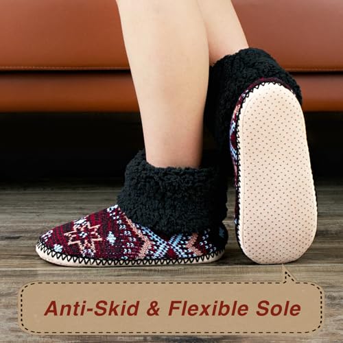 Image of cosyone1997 Cable Knit Slipper Socks for Women Non Slip Soft Sole | Fuzzy sherpa lining, gripper dots, flexible bootie coverage and machine washable care for warm, comfortable indoor wear