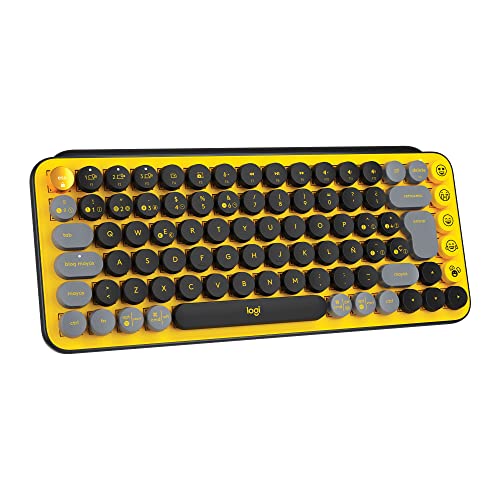 Preisvergleich Produktbild Logitech POP Keys Mechanische kabellose Tastatur mit anpassbaren Emoji-Tasten, Portugiesisches QWERTY-Layout - Gelb / Schwarz