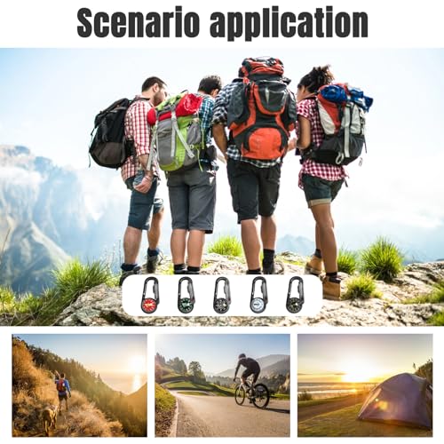 Compass Hiking Survival, 5 piezas Brújula de Plástico Impermeable con Mosquetón y Termómetro, Llaveros para Supervivencia en Camping al Aire Libre miniatura 3