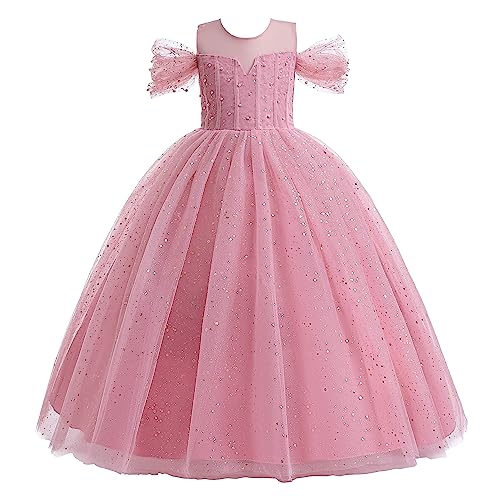 Glamulice Princess Sparkle Tulle Dress Flower Girls Dresses Cold Shoulder Long A Line Wedding Party Ball Gown