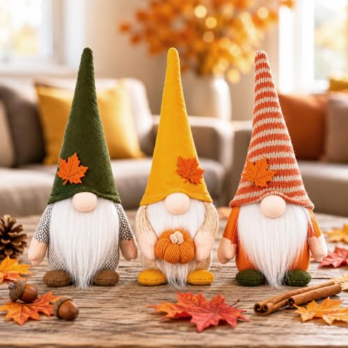 TACROART 3PCS Thanksgiving Gnomes Plush Fall Decor for Tiered Tray