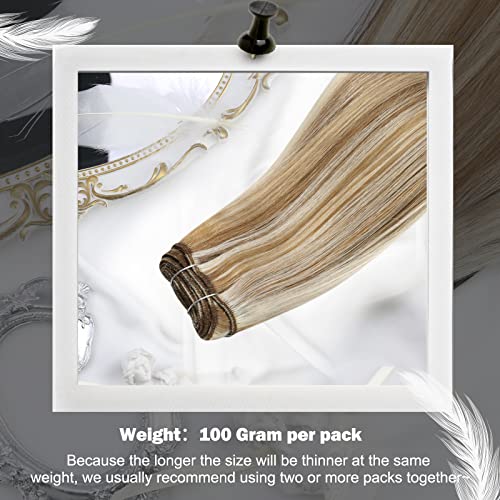Moresoo Sew In Extensions Human Hair Weft Extensions 22 Inch Blonde Highlight Sew In Hair Extensions Real Human Hair #P6/60 Medium Brown Highlighted With Platinum Blonde Hair Wefts Double Weft 100G #TOP6
