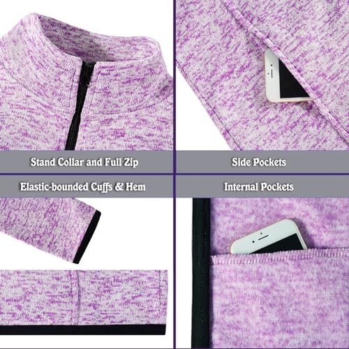 Image of Dolcevida Women's Long Sleeve Sweater Fleece Zip Up Speckled Jacket with Pockets