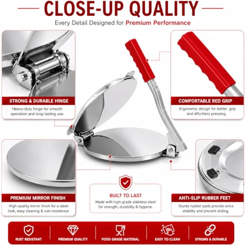 Image of 8 inch Manual Puri Maker Heavy Duty Puri Press Machine | Non-Stick Roti & Puri Press | Dough Maker for Chapati, Tortilla, Khakhra & Papad