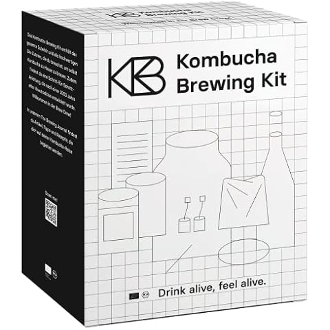 Kombucha Brewing Kit, Kombucha Starter Set mit Bio-SCOBY Starterkultur und Kombucha Pilz, Gärgefäß, Bügelflasche, Bio-Rohrohrzucker und Glasstrohhalm, handgefertigt, vegan, glutenfrei, laktosefrei Cover