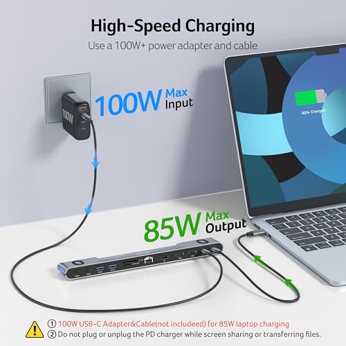 Image of Acer Docking Station 3 Monitors, 11-in-1 Laptop Docking Station Stand with DP 8K + Dual HDMI 4K@60Hz, Ethernet, 10Gbps Data, 100W PD, SD /TF, USB C Dock with Detachable Cable for Acer /Dell /Mac /HP