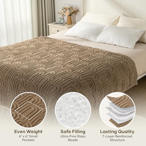 Image of Cottonblue Jacquard Weighted Blanket for Adults 15 lbs Twin Size, Cozy Fluffy Sherpa Fleece Weighted Throw Blankets 60 inch x 80 inch for Sleep Relax, Fuzzy Warm Arch Heavy Blanket Soft for Bed Couch, Khaki